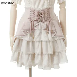 Japanese Gothic Lolita Style Mini Skirt Women Elegant Sweet Ribbon Bow Diamond Bandage Cake Skirts Female Cute Y2k Short Skirt