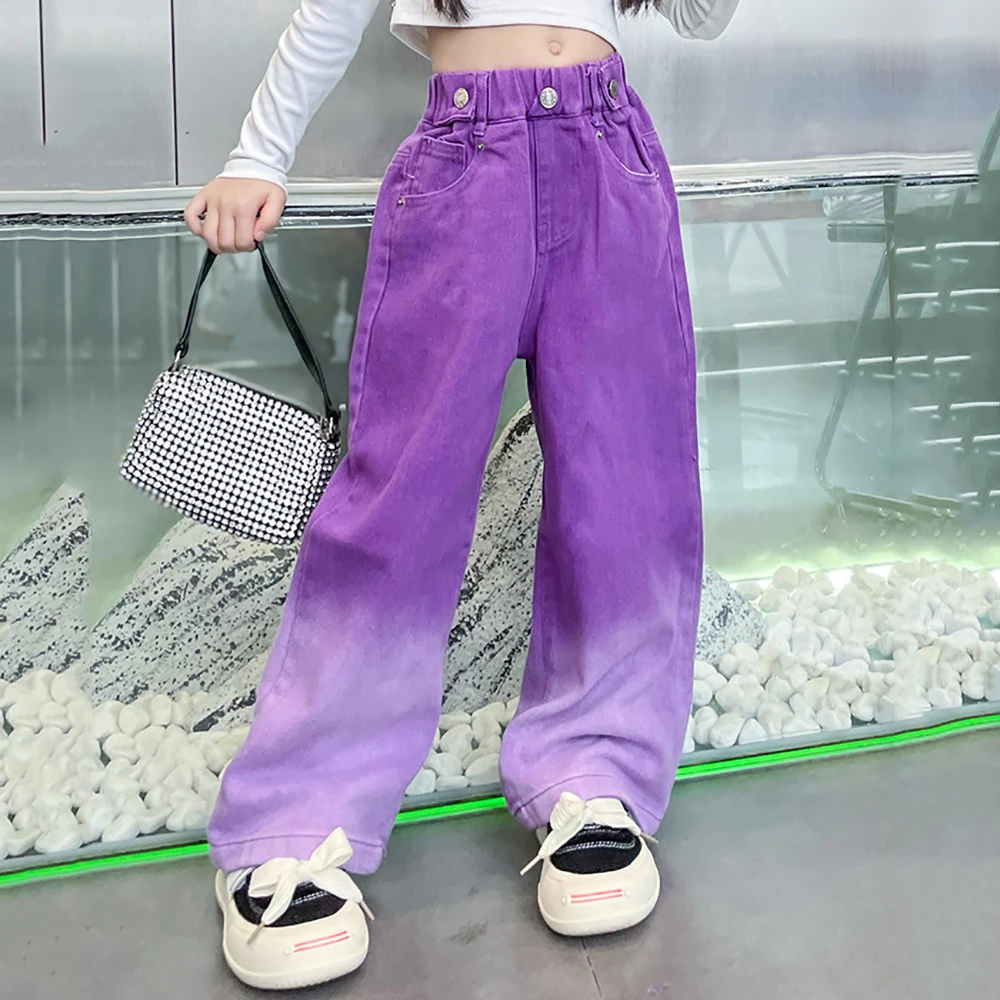 Girls High Waist Dyed Gradient Wide Leg Pants 2024 Spring Summer Versatile Tank Top kids girl Straight Leg Jeans