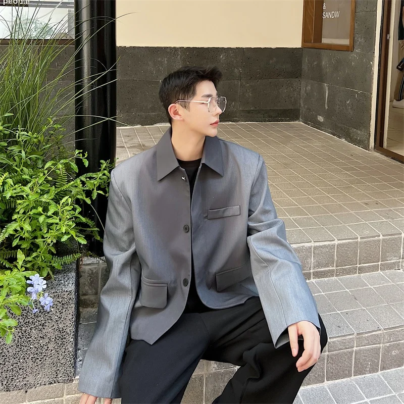 

Men's Jaet oulder Pads adient Color Retro Design Casual Top Spring Autumn New Sle Stand Fit Long Sve Button Clo...