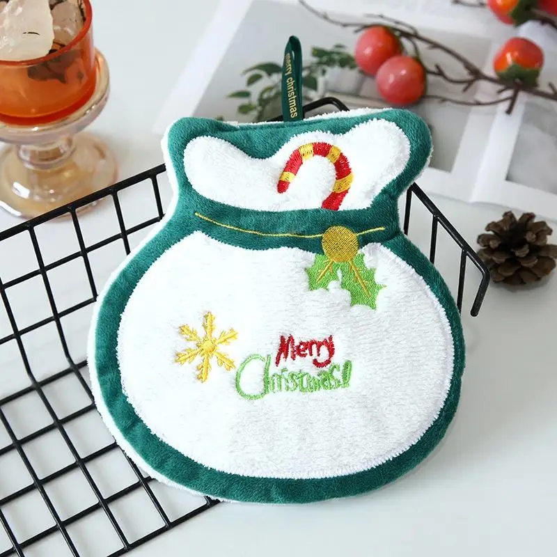 جديد عيد الميلاد منشفة اليد معلقة نوع سميكة المرجان الصوف منشفة المطبخ ماصة التجفيف السريع خرقة الكرتون منشفة اليد #3