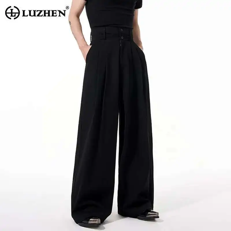 

LUZHEN 2025 новые плиссированные дизайнерские однотонные прямые повседневные брюки мужские стильные роскошные свободные широкие брюки мужская одежда LZ9515