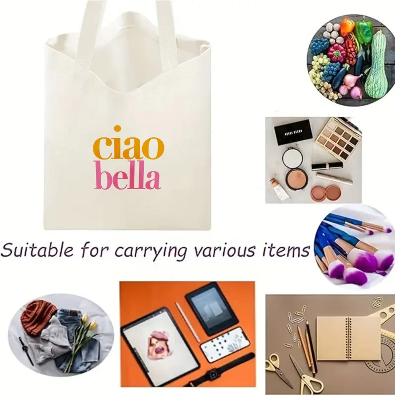 One printed with“Ciao Bella”Tote Bag，Suitable for schools、Library、Shopping，Rectangular school bag，Suitable for daily use and as