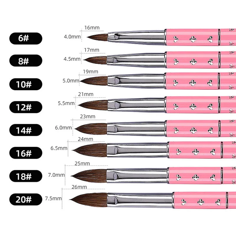 1 sztuk 3D różowe paznokcie szczotka do Art Metal akrylowe czyste Kolinsky Sable Brush 3D długopis do malowania pędzel