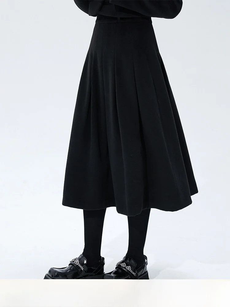 

Bla Woolen High Waist A-Line Skirt Women's Autumn Winter Mid-Length Versatile Retro Slimming f-length Skirt
