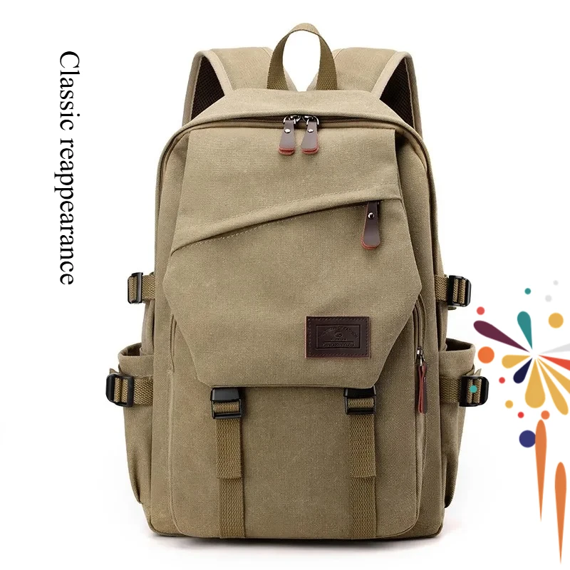 

Unisex Leisure Canvas Backpack with Cover Retro Durable Large Capacity School Bag Men's Outdoor Fashionable Travel Backpack
