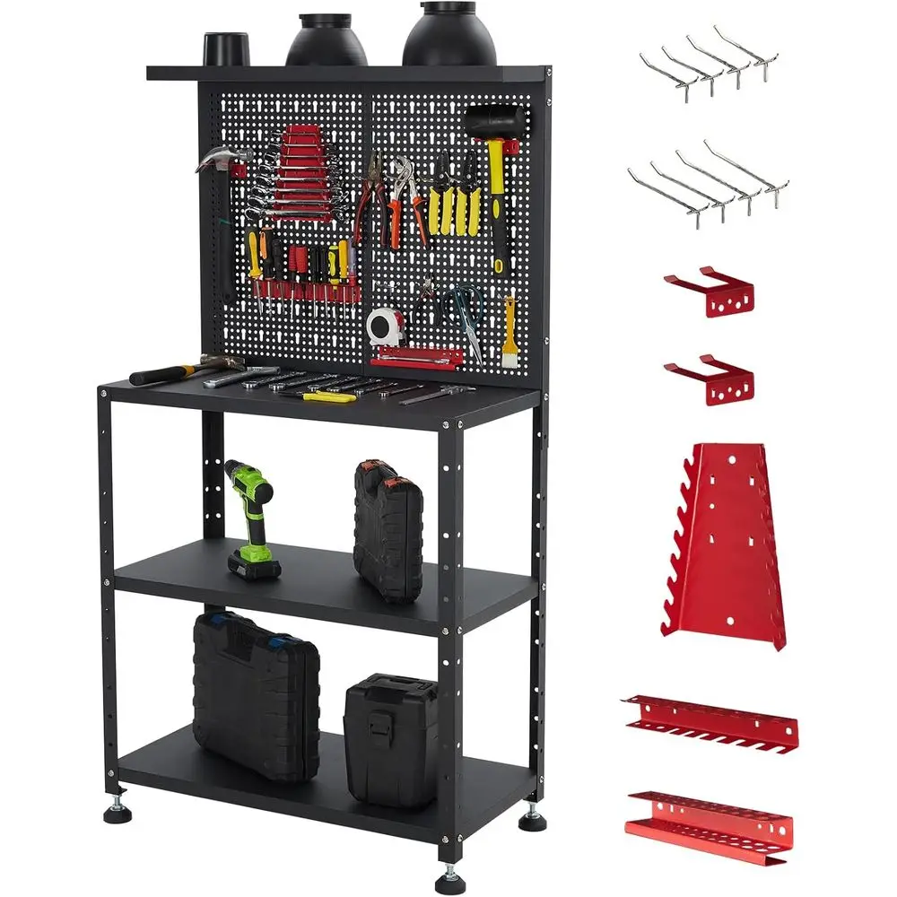 

Durable 32 Steel Workbench with Pegboard, 180lbs Load, 2-Tier Shelves, Garage/Workshop Storage Solution