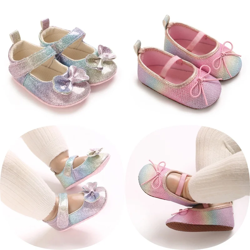 Colorful Baby Girls Party Shoes with Fashionable Bow Soft Sole Comfortable Walking Footwear for Little Ones