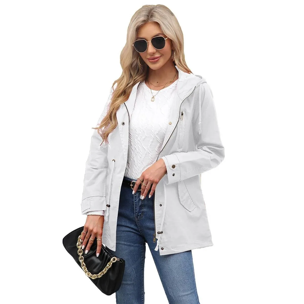 Veste à capuche pour femmes bordeaux, vestes coupe-vent à manches longues vertes manteau décontracté à la mode noir bleu café kaki S-4XL