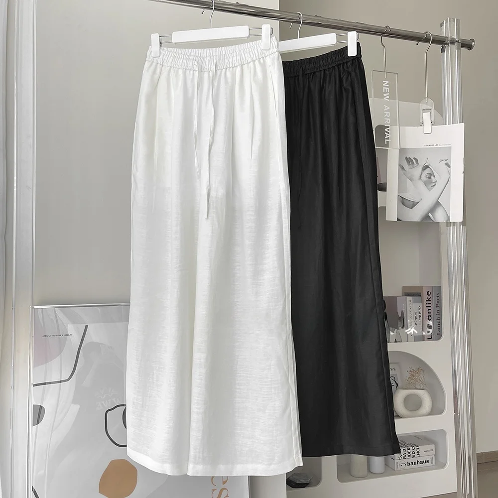 Plones Anchos de  Frescos, Cintura Elástica con Cordón, Versátiles para el Trabajo, Plones Largos Adeazantes,...