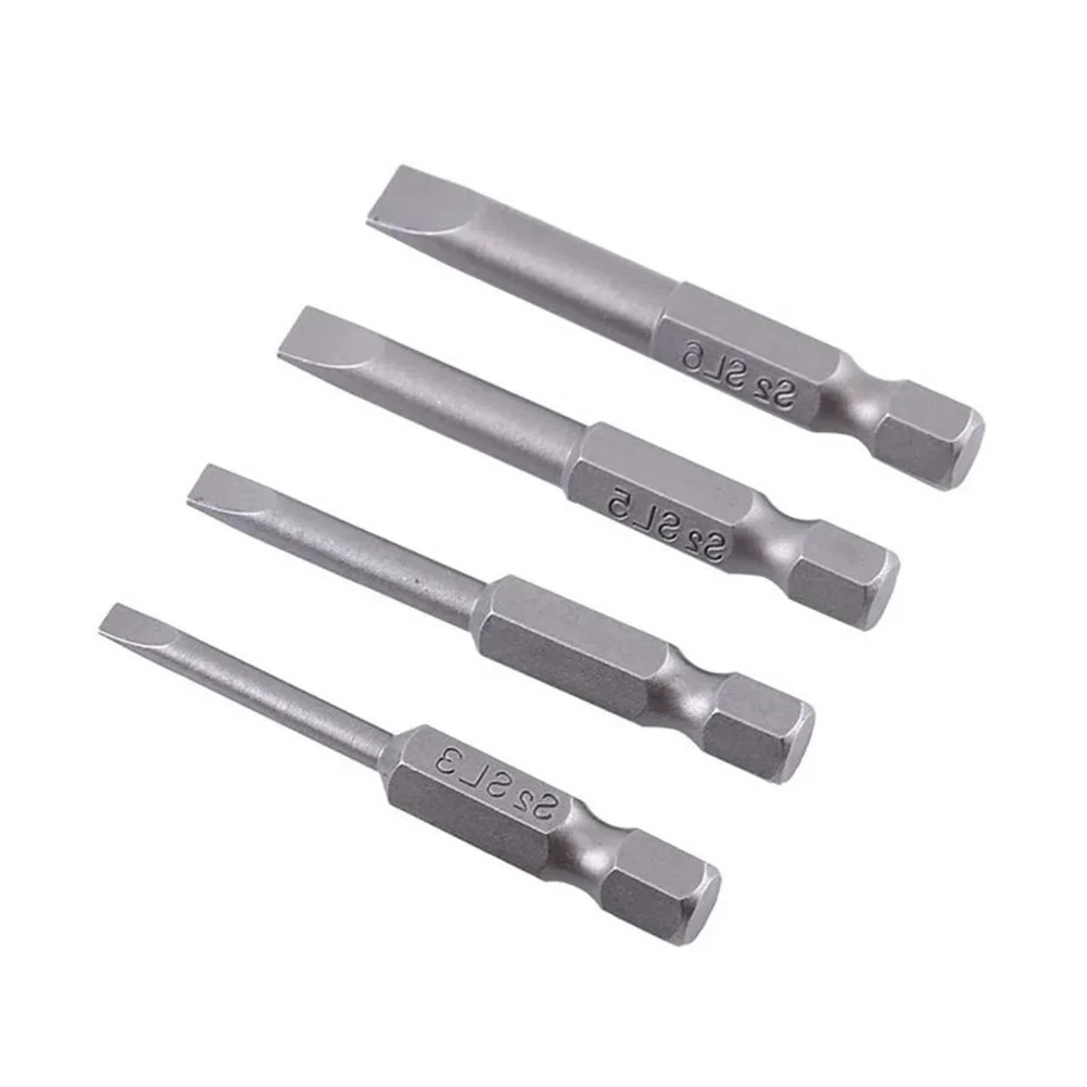 4pcs 50mm Slotted Screwdriver Bit Magnetic Flat Head Screwdrivers 1/4 Inch Hex Shank Screw Drivers Bits Hand Tools SL3.0-SL6.0