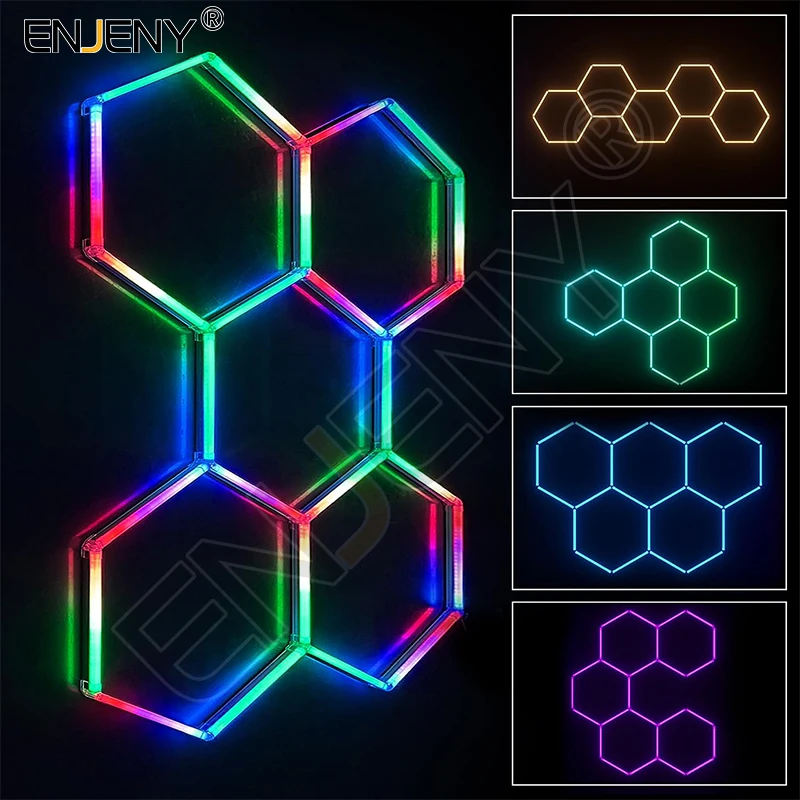 

Hexagon Led Garage Light RGB Ceiling Lights Color Change Dimmable Lights Multiple Modes for Gaming Wall Panels,Room Decor,Shop