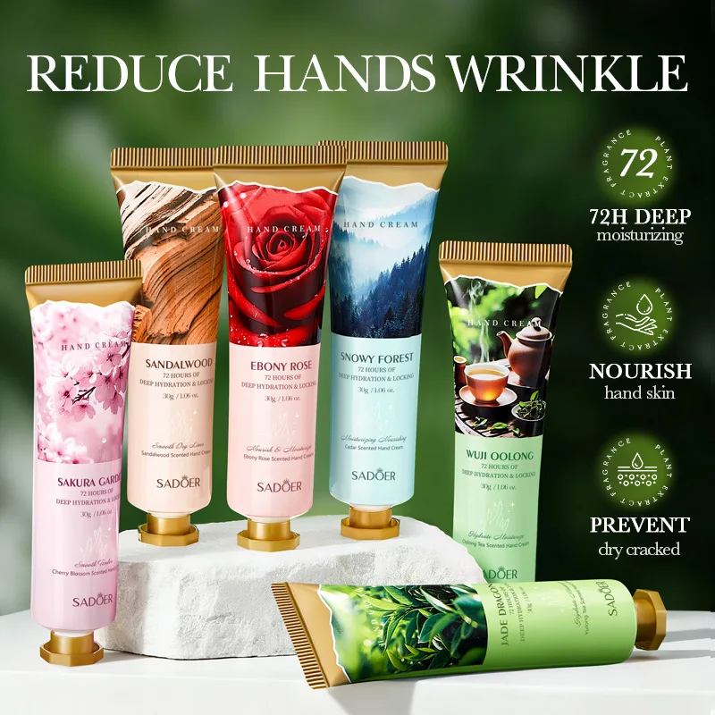 Set de 6 Cremas de Manos SADOER con Extracto de Té, Blanqueadoras, Hidratantes, Antienvejecimiento, Antiarrugas, Kit de Cuidado para Manos Secas, Cuidado de la Piel