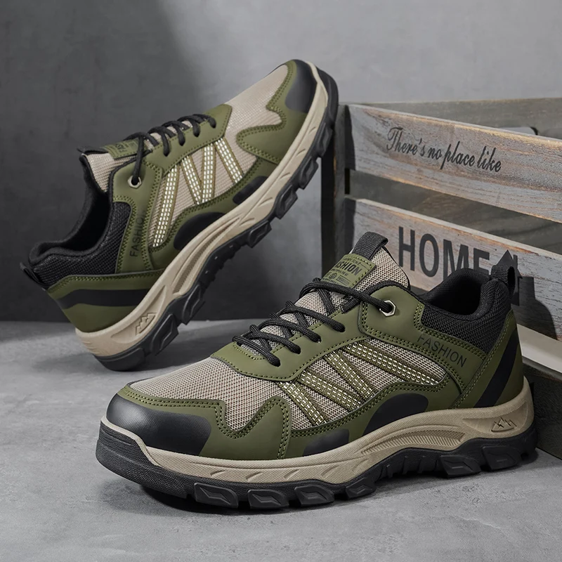 Men's Hiking Shoes Mesh Breathable Outdoor Climbing Shoes Non-slip Wear-resistant Mountain Hunting Boots Lace Up Travel Shoes