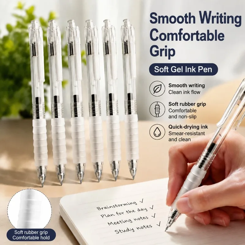0.5‑mm Click‑Action Neutral‑Black Gel‑Pen Cloud‑Grip ST‑Tip Quick‑Dry Writing‑Tool for Student Homework Office‑Daily‑Note