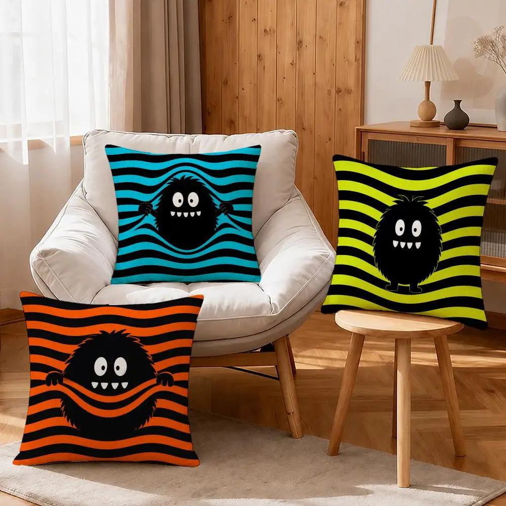 Pattern Strange Cartoon Cushion Cover Linen Anti‑mite Antibacterial Cushion Cover Invisible Zipper for Couch Living Room