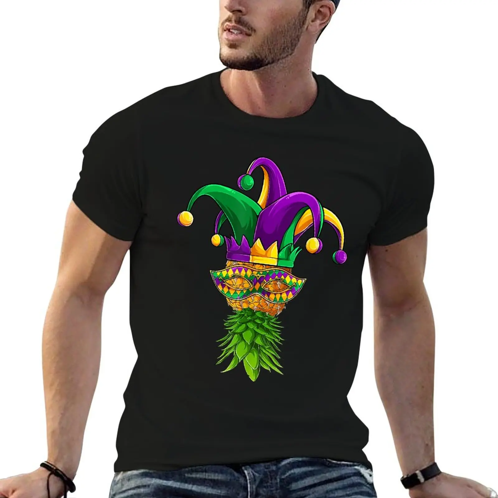 Upside Down Pineapple Mask Mardi Gras Kids Men Women T-Shirt Plus Size Basic Cotton T-Shirt