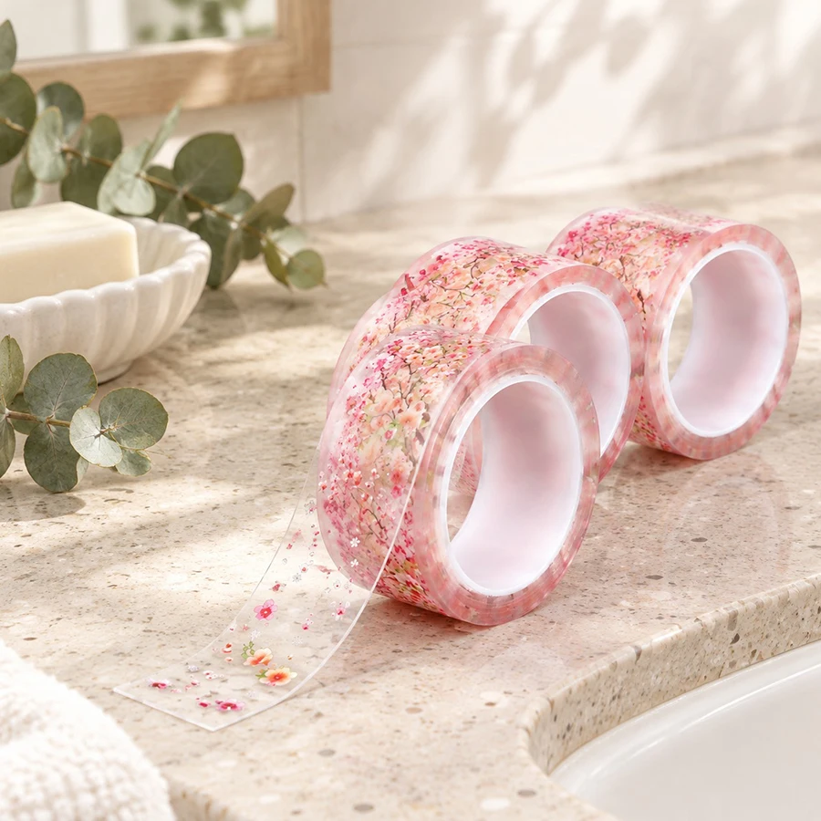 1-4Rolls Mildew Proof Tape Peach Blossom Patterns Waterproof Sealing Strips for Bathroom Toilet Sink Edge Kitchen Countertop ZYF