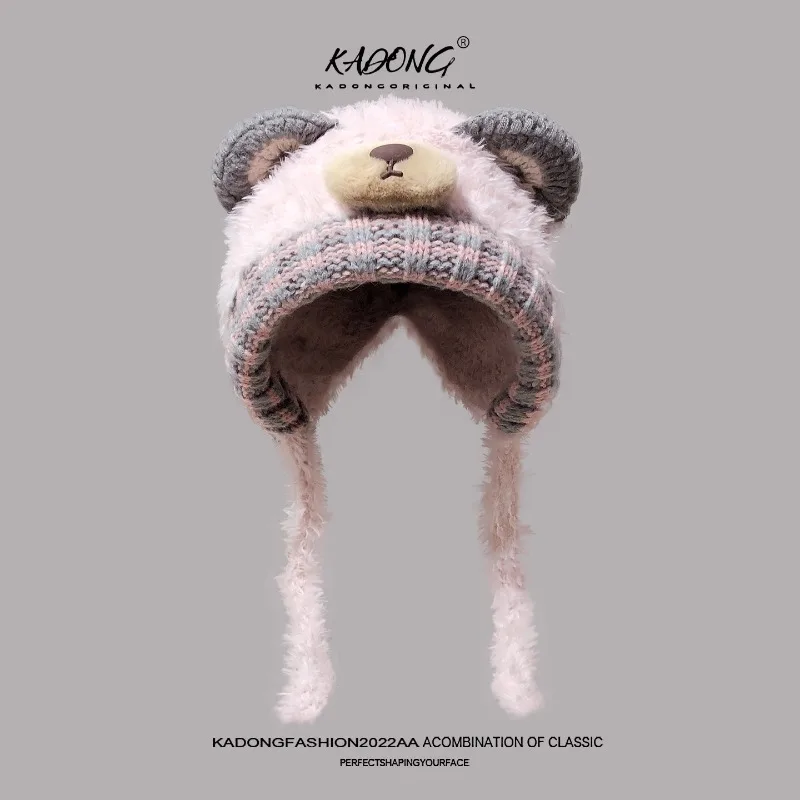 جديد لطيف آذان الدب أفخم Bomber القبعات للنساء الخريف والشتاء السفر الدافئة تنوعا شخصية مضحك البلوز قبعات الرجال