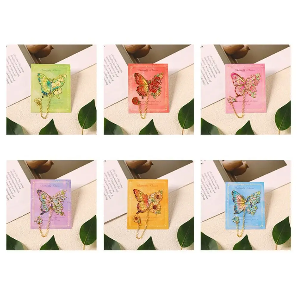 Colorful Butterfly Metal Butterfly Bookmark Hollow Flower Tassel Chain Flower Painting Bookmark Colorful Bronzing
