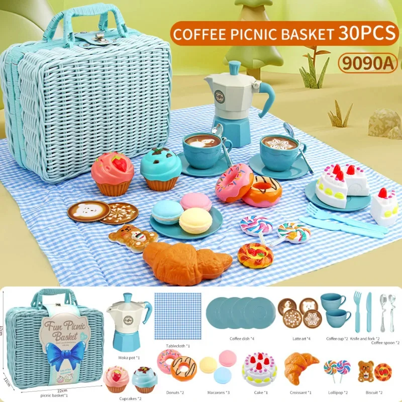 43 Stks/set Kinderen Picknick Speelgoed Set Picknicks Blasket Koffie Desserts Servies Plastic Model Speelgoed Verjaardagscadeaus Voor Kinderen