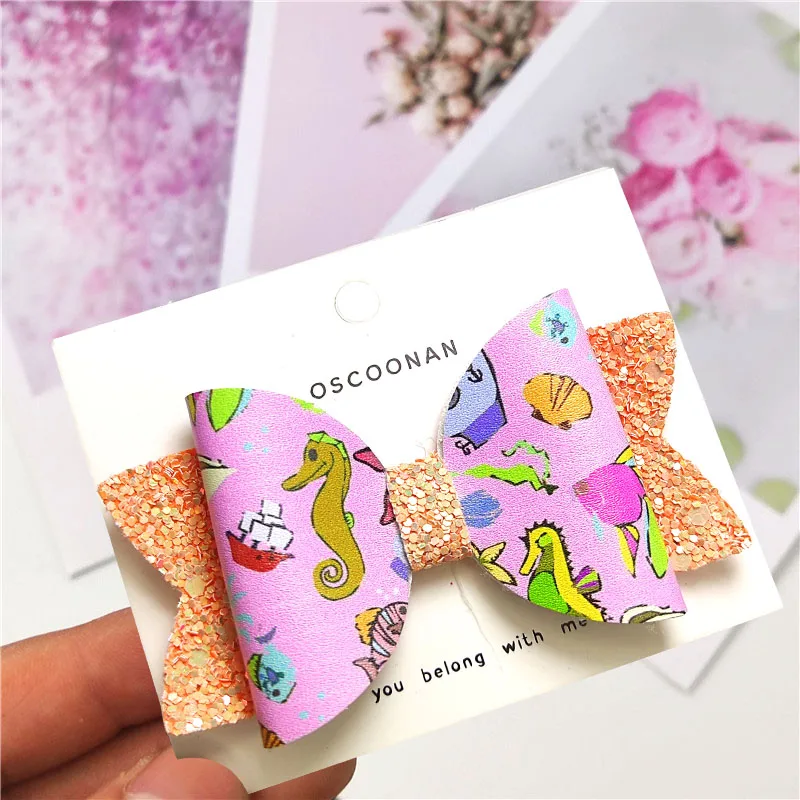 1 Piece Lovely Hippocampus Bow Barrette Hairpin Clip Ornaments Baby Girl Summer Scrunche Hair Accessories For Women Clothing Set