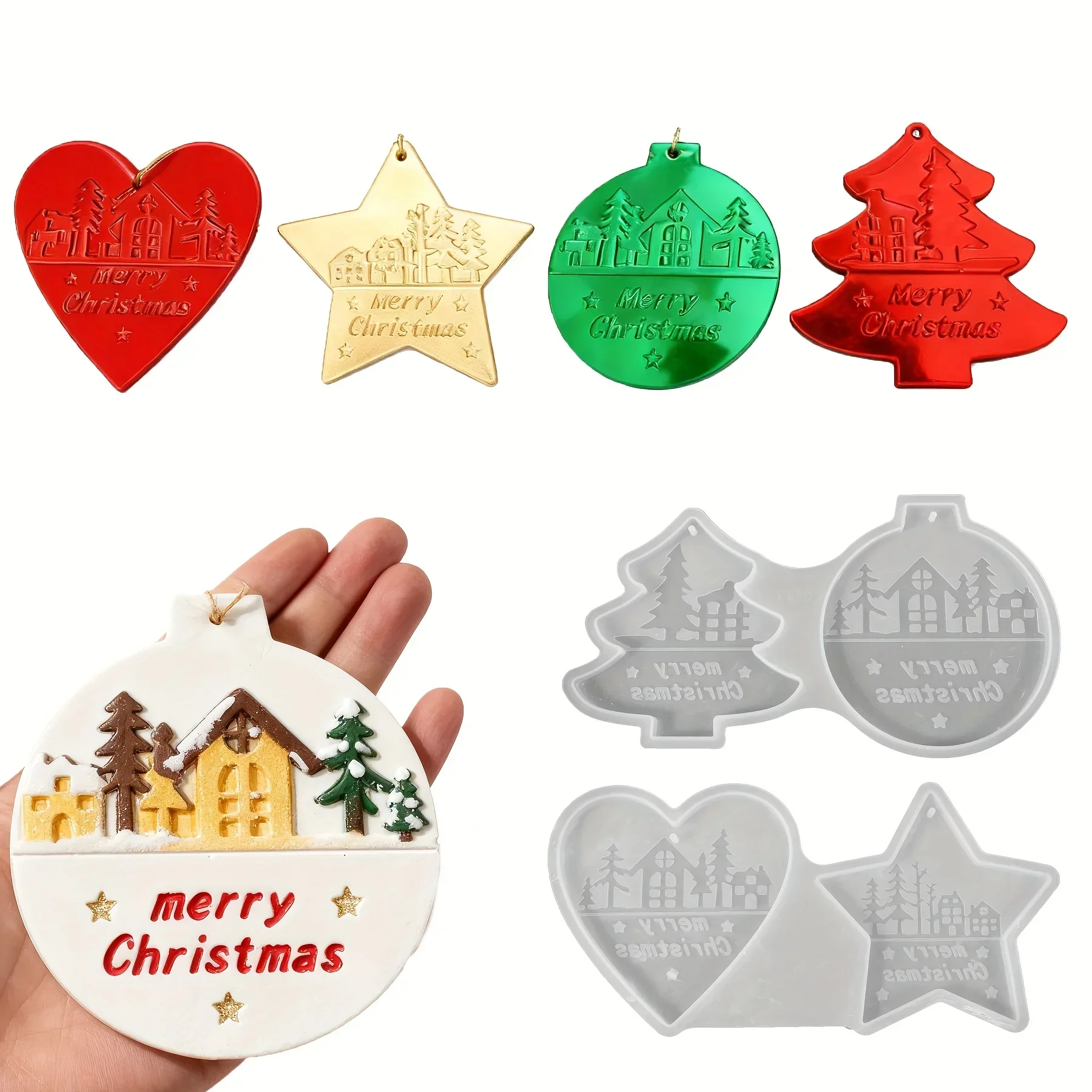 

1PC Silicone Mold for Christmas Ornaments - round Heart Star Christmas Tree Shapes Resin Craft Molds for Holiday Home Decor