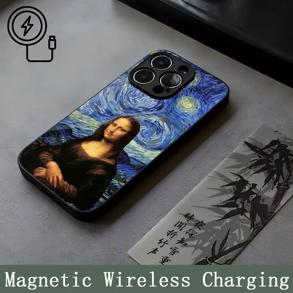 Mona Lisa Mouse Pad Strong Magnetism Glass For iPhone 16ProMax 14 15 13 12 15 11 Pro Max Plus Mini Coque