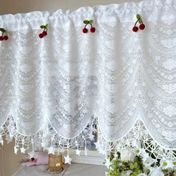 Cherry Decor White Sheer Kitchen Curtains Hollow Flower Living Room Door Half Window's Curtain Star Lace Cafe Drapery