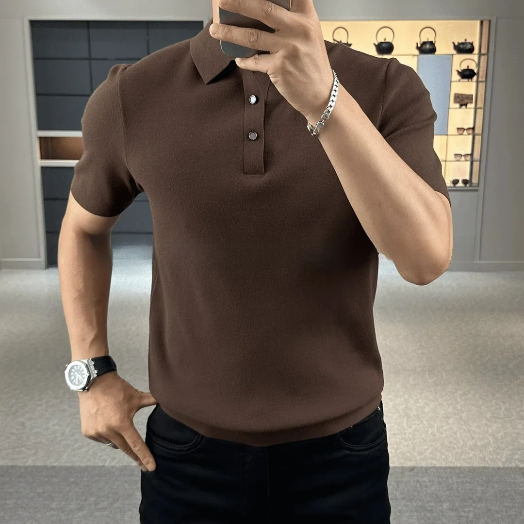 

Мужской трикотажный джемпер с отложным воротником, приталенный крой, однотонный, молодежный, осенняя коллекция 2024