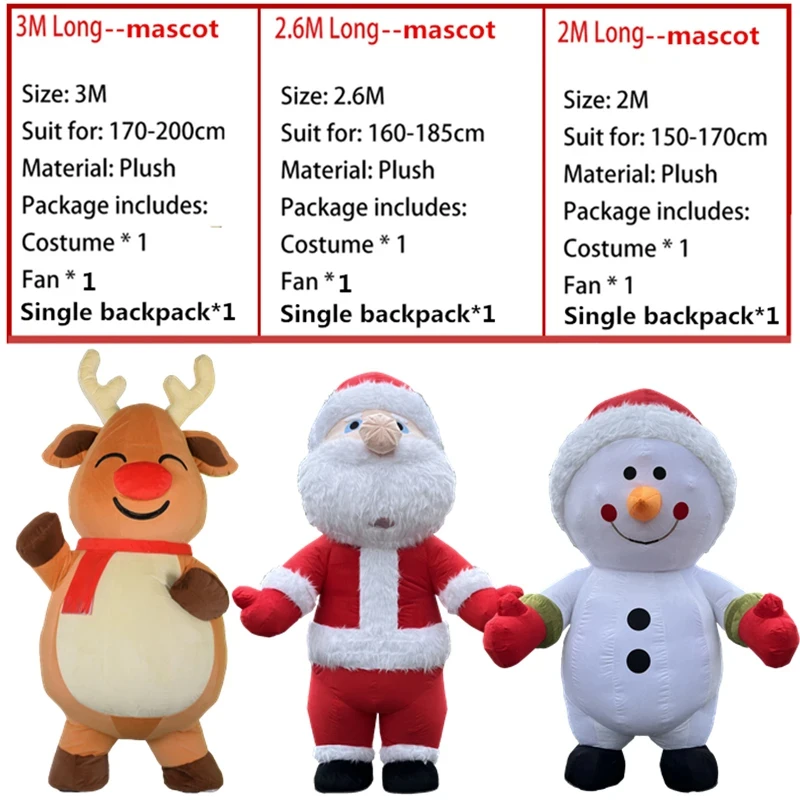 Giant 2.0M 2.6M Santa Claus,Reindeer, Rnowman Mascot Inflatable Costume For Christmas PartyRole Play Inflatable Mascot Costume