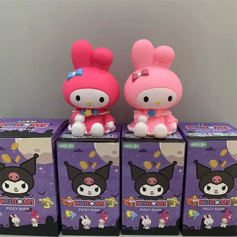 Sanrio Hello Kitty Cinnamoroll Anti Fall Piggy Bank Melody Kuromi Vinyl Decoration Coin Storage Box Decorations Birthday Gifts