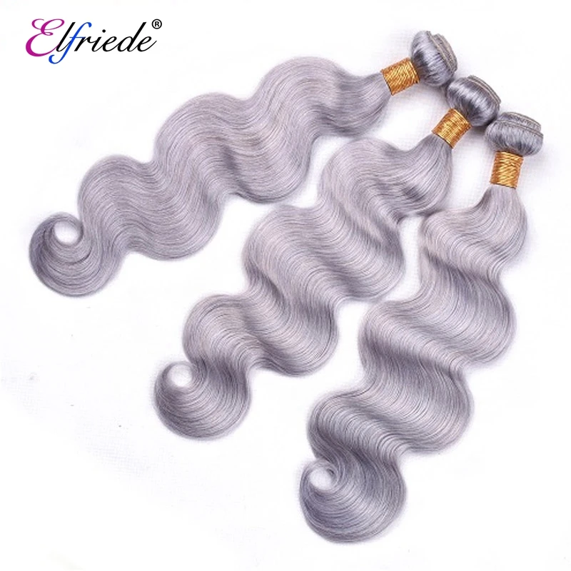 Elfriede 12A Brazilian Bundles with Closure Body Wave Bundles Human Hair With 4x4 Lace Closure #Grey Colored 3/4 Hair Bundles