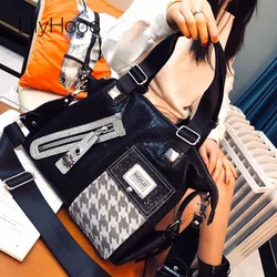 Oversized Female Vegan Leather Patchwork Houndstooth Big Capacity Slouchy Shoulder Bag Large Size Laptop Work Overnight Handbag