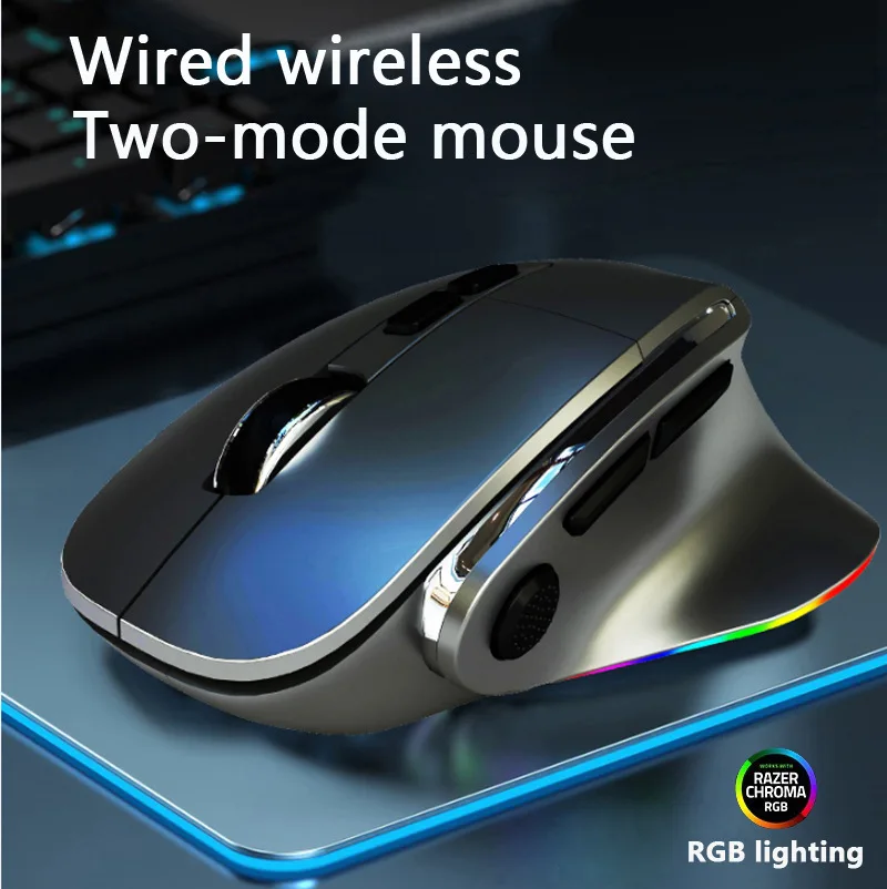 Portable Dual-mode 2.4G Wireless+Type-C Wired Rechargeable Silent Mouse Optical Ergonomic Laptop PC Desktop Universal Mice