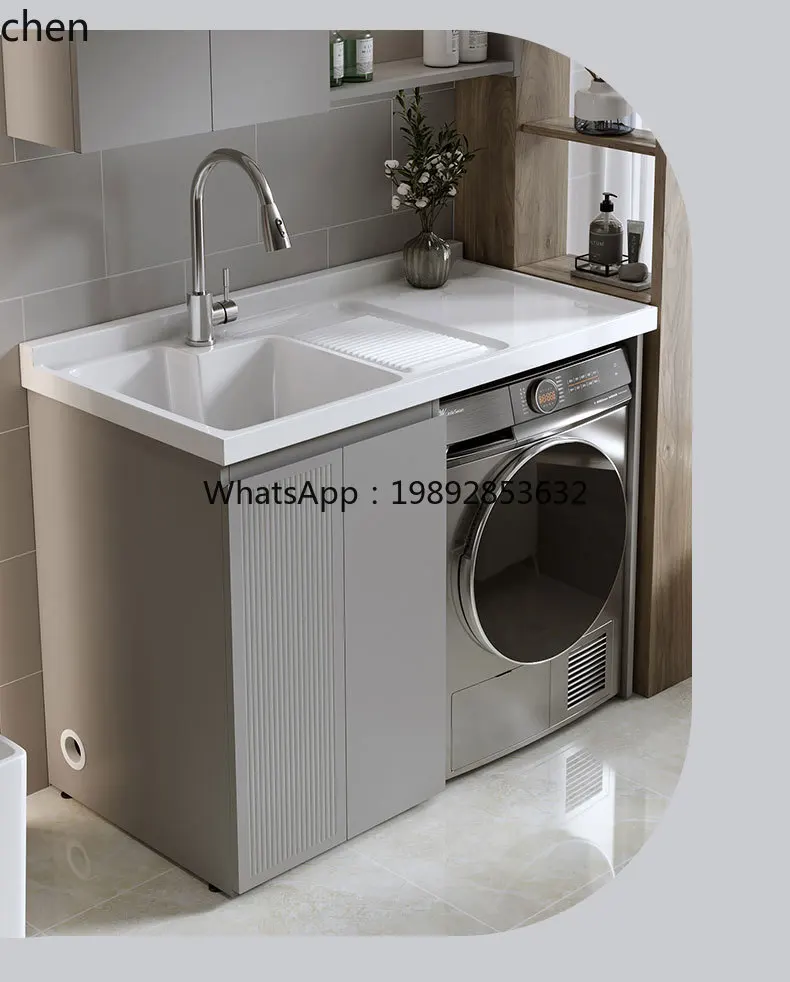 HXL paint stainless steel double washing machine balcony cabinet dryer combination double position wash basin cabinet