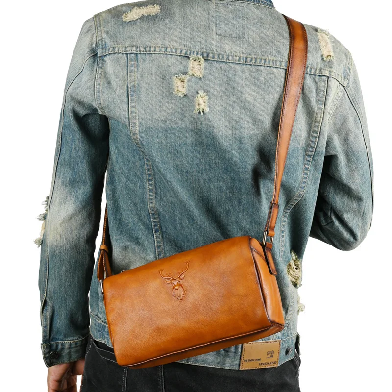 

2025 Новая мужская сумка из натуральной кожи в стиле ретро, повседневные сумки через плечо, маленькие сумки через плечо