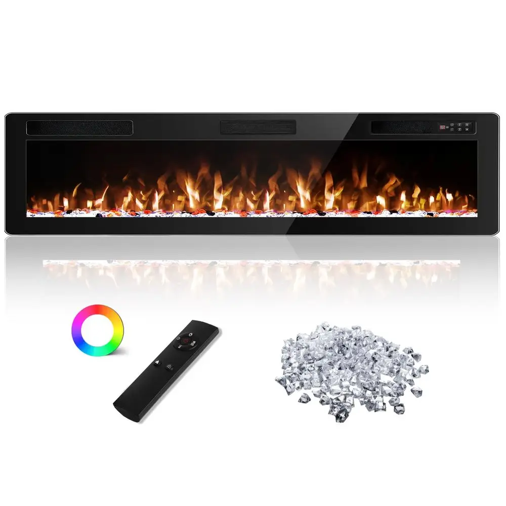 

Inch Electric Fireplace, UltraThin Wall Mounted Fireplace Insert Recessed and Wall Fireplace Electric with Remote Control, Adju