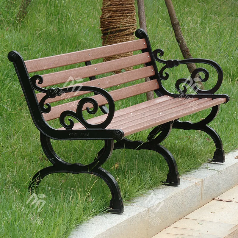 HYS park courtyard plastic steel simulation strip row chair garden outdoor park chair outdoor leisure bench seat wrought iron