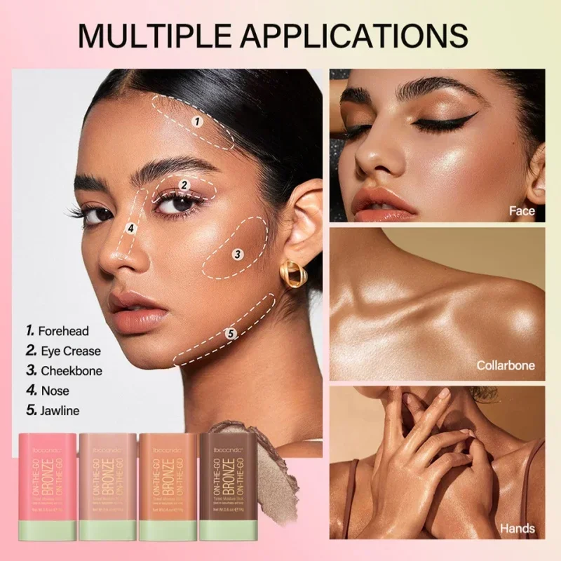 Barra de alto brillo para iluminar la cara, corrector de tubo dorado pequeño giratorio, barra de vendaje de brillo perlado, maquillaje de tres colores, contorno correcto