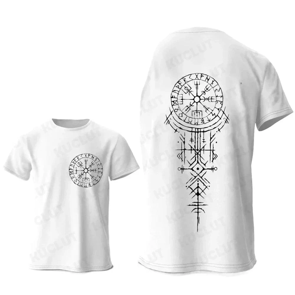 White Viking Runic Compass T-Shirt Cotton Graphic Tee Men Women Summer Streetwear