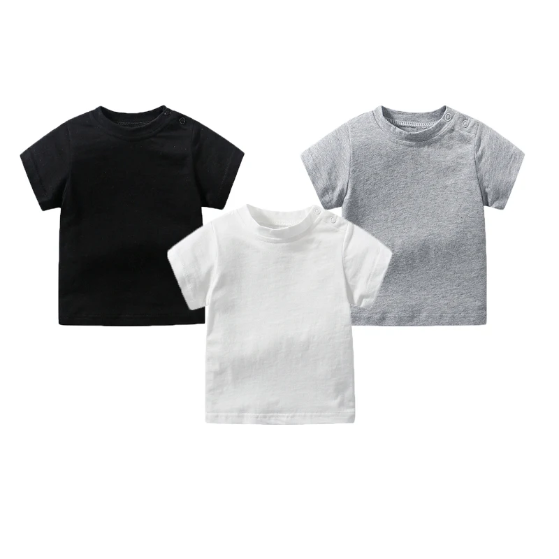 Baby Clothing Newborn Boy Girl 100% Cotton T-shirt 0 To 24 Months Summer Solid Color Crew-Neck Short Sleeve Shoulder Buckle Tees