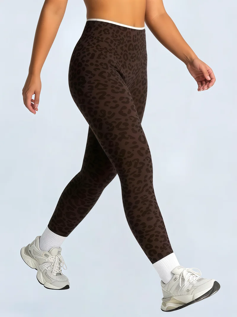 Women Leopard Print Sports Yoga Pants Seamless Scrunch Butt Lifting Gym Legging Tummy Control Fitness Running Workout Leggings