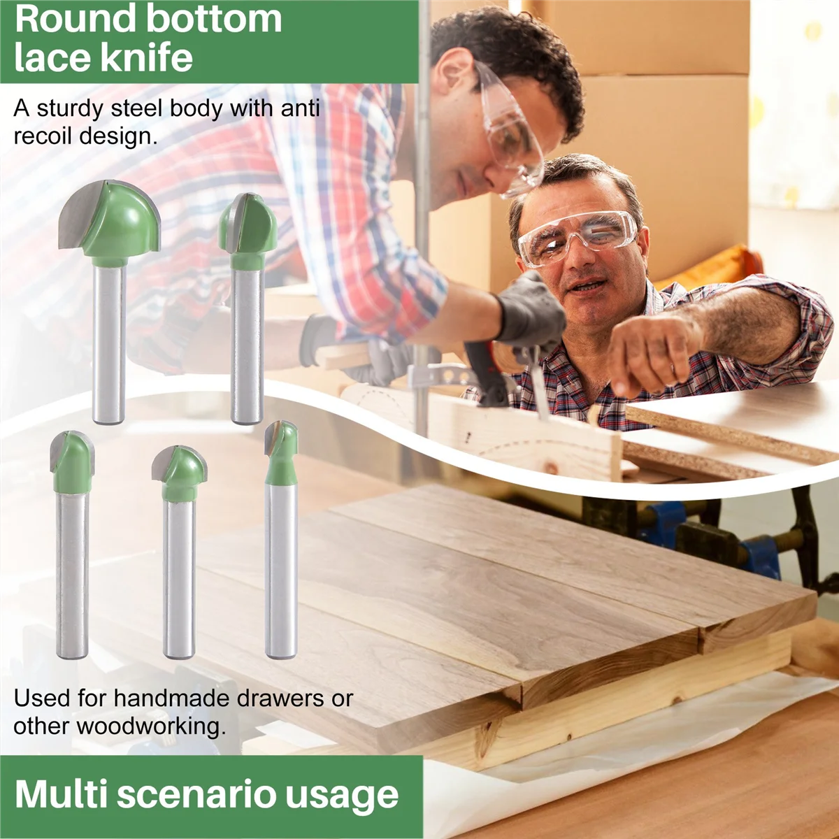 5Pcs 6Mm Shank Ball Nose Router Bits Set End Mill Round Cove Box Solid Carbide CNC Radius Core Milling Bit