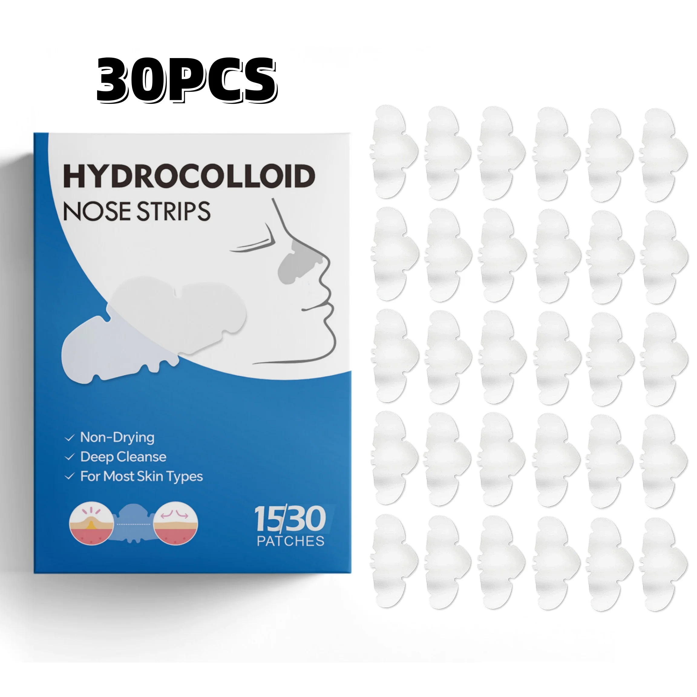 Use 30 pieces of hydrocolloid nose strips to remove black and white heads and clean your nose