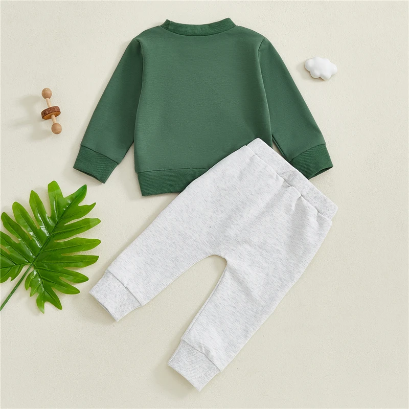 Toddler Baby Boys Autumn Set Long Sleeve Crew Neck Embroidery Campfire Sweatshirt with Elastic Waist Sweatpants Infant Clothes