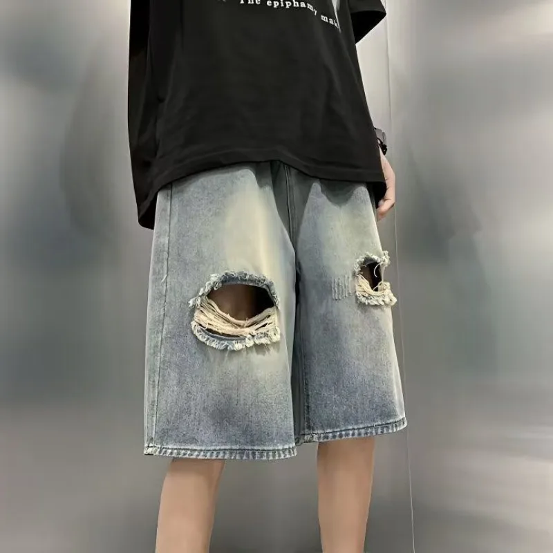 Mens Distressed Washed Denim Casual Shorts