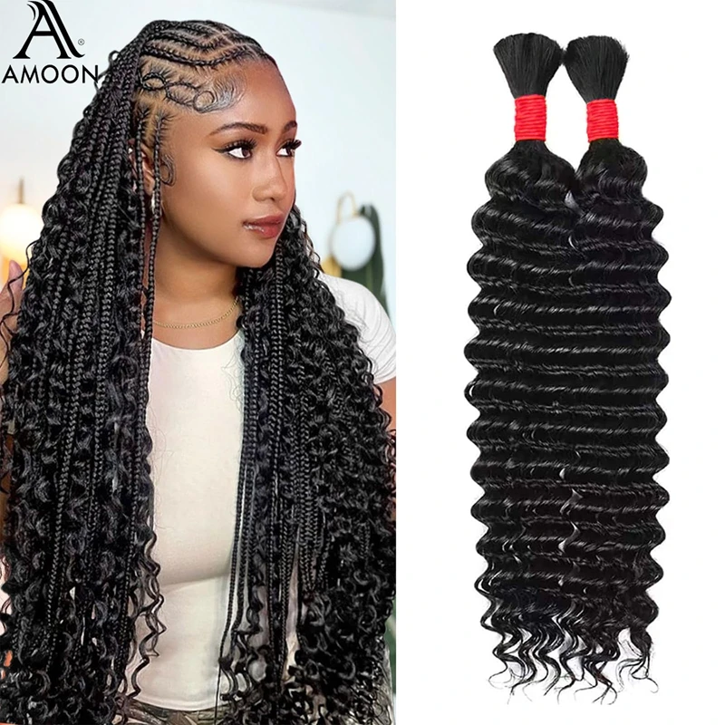 

Deep Wave Bulk Human Hair bundles for Braiding No Weft 100g Brazilian Curly Human Hair Extensions for Boho Knotless Braids #1B