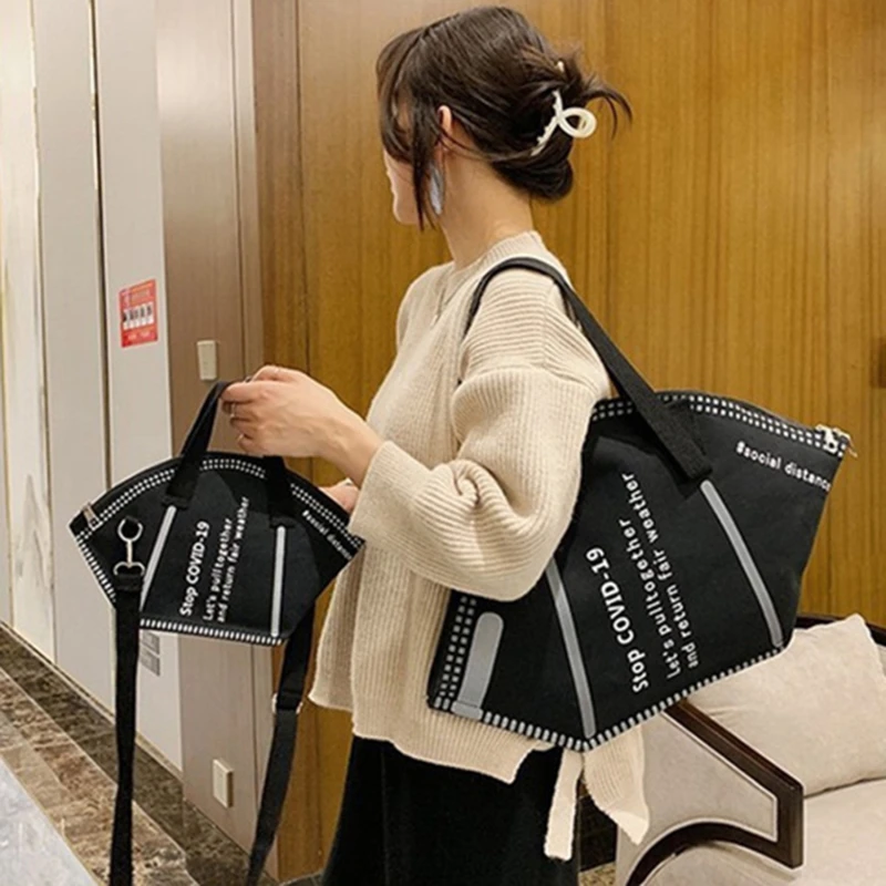 

Fashion Women Large Mask Shopping Bag Canvas Shoulder Bag Home Storage Bag Luxury Handbag Tote Bag Women's Bag Black White