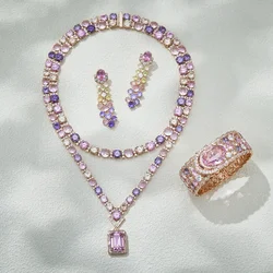 Designer Collection Earrings Bracelet Necklace Women Lady Inlay Colorful Cubic Zircon Double Chain Dinner Party Jewelry Sets
