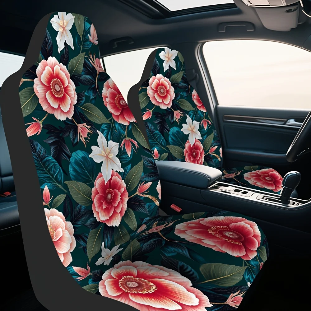 Set Of 2, Distinctive Floral Leaf Car Seat Covers In Design, Cozy And Collapsible, Suitable For Cars, Suvs, And Trucks, Ideal Fo